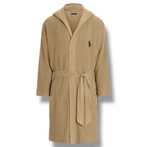 NWT Polo Ralph Lauren Waffle Knit Hooded Robe Mens Size S/M Small / Medium Beige